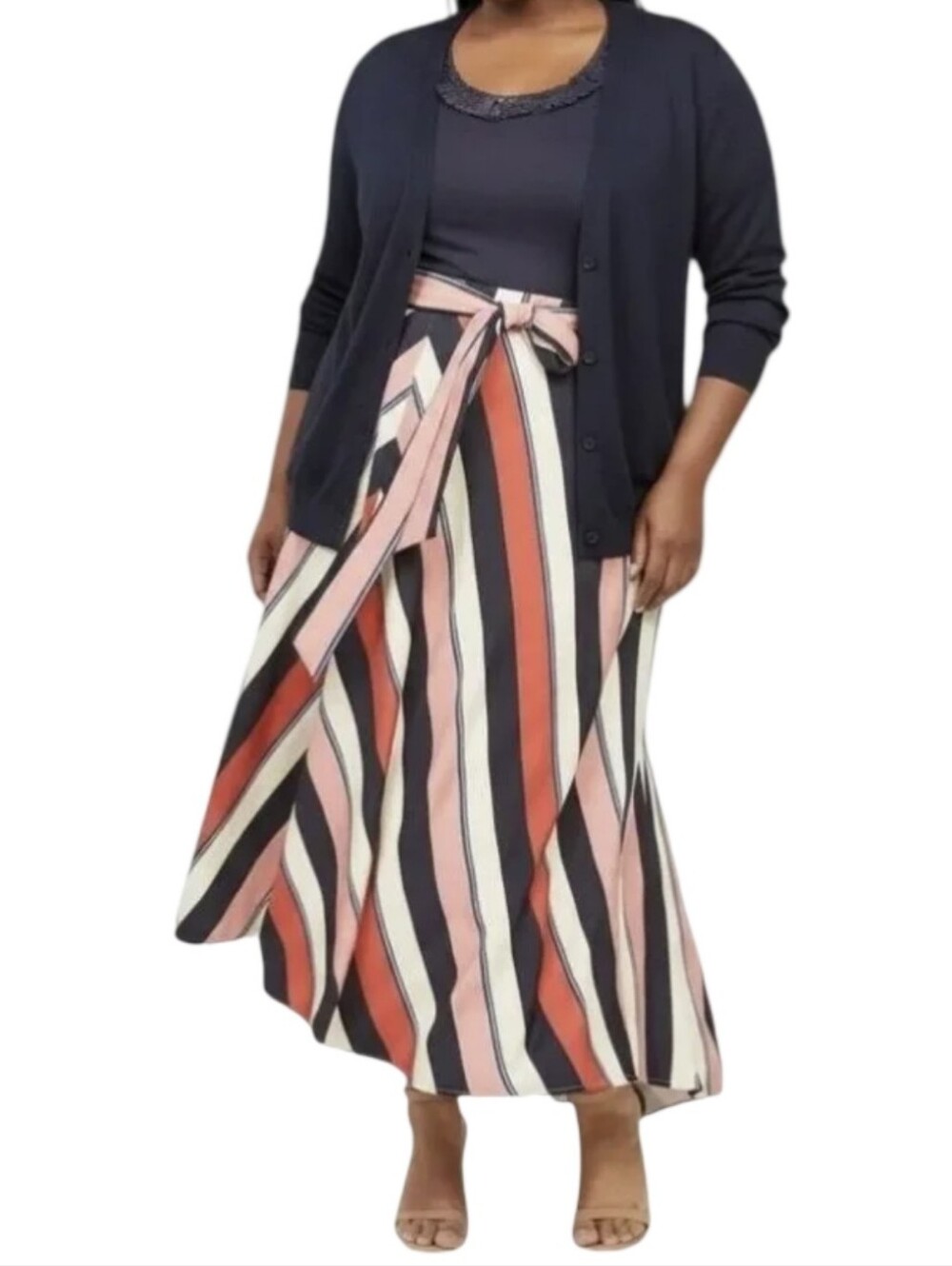 Lane Bryant Striped High Low Midi Skirt in Pink, Navy & Cream Plus Size 26 Comfy